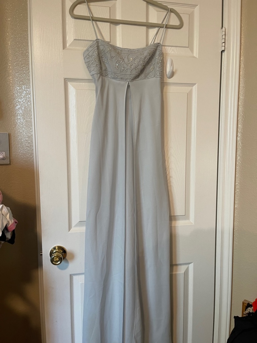 Morgan & Co. Light Blue Embroidered Spaghetti-Strap Maxi Dress